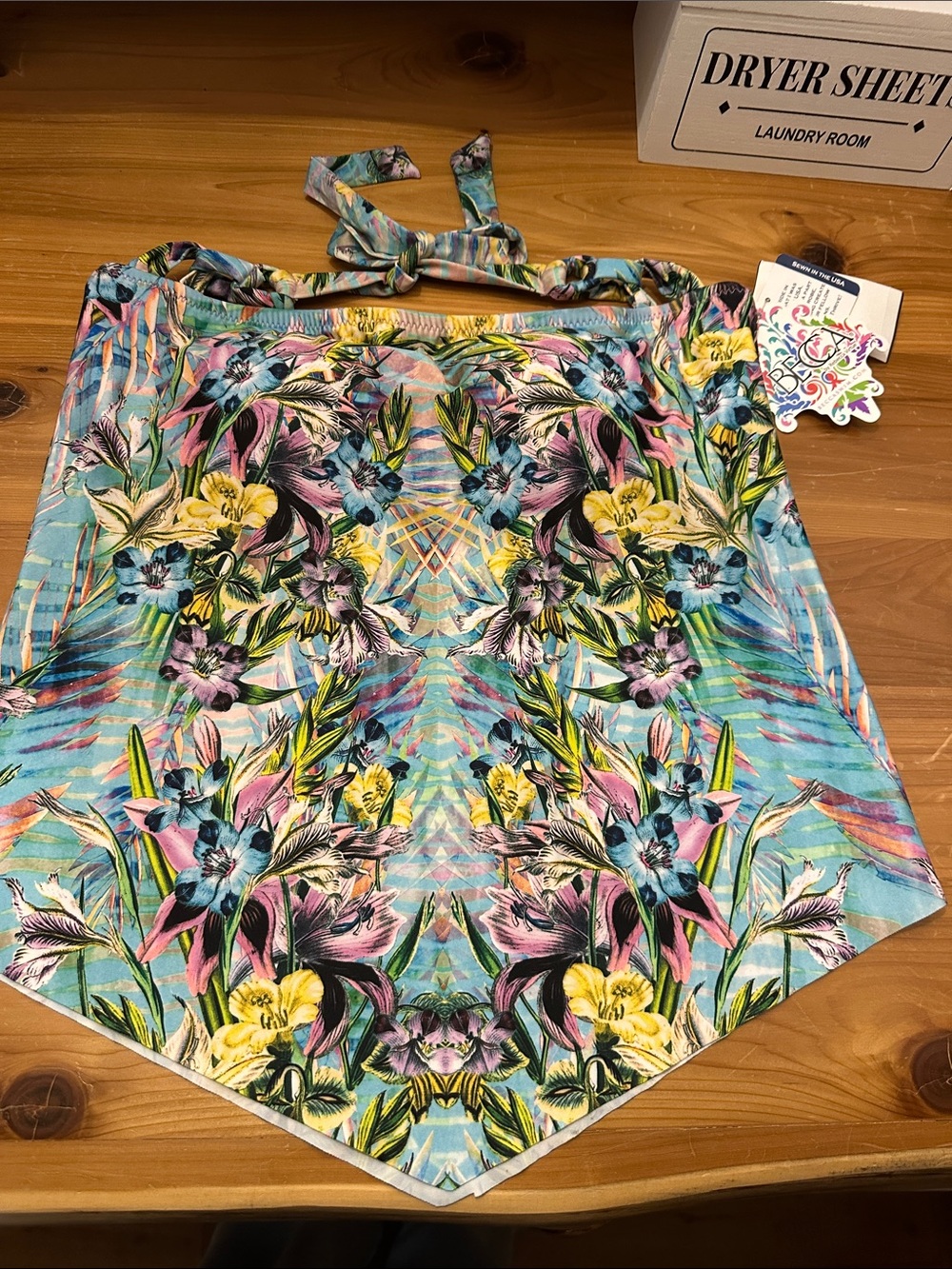 BECCA Aqua Multi Floral Halter Swim Sarong